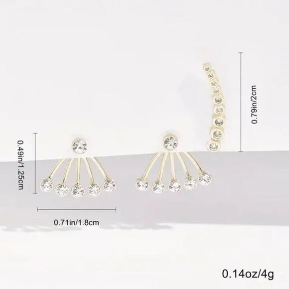 Gold Diamond Ear Crawler Ear Hugger Ear Jacket - Picture 3 of 5